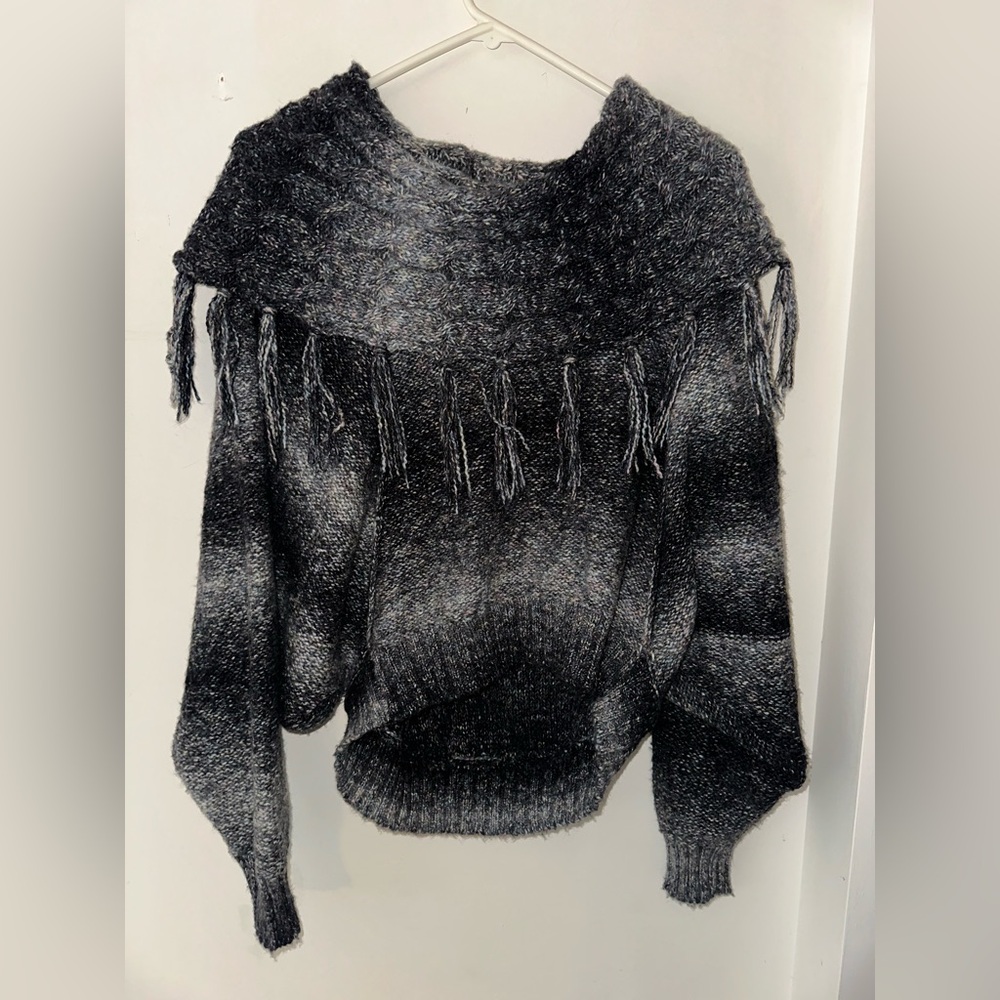 Nine West Women White & Gray Cowl Neck‎ Long Sleeve Crop Sweater Sz M See Desc.
